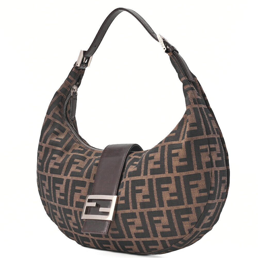 Fendi Shoulder Bag Zucca Canvas Leather Brown Silver-Tone Hardware Pre-Owned - Vintage La Charme