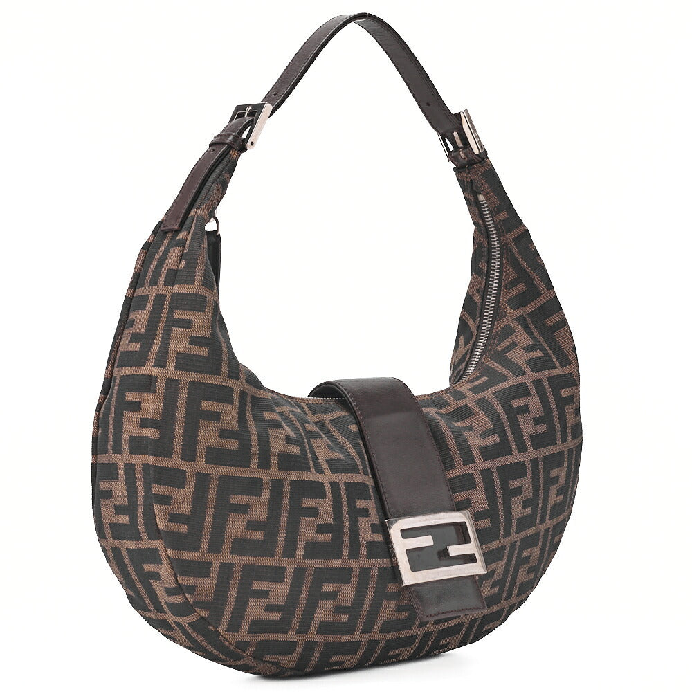 Fendi Shoulder Bag Zucca Canvas Leather Brown Silver-Tone Hardware Pre-Owned - Vintage La Charme
