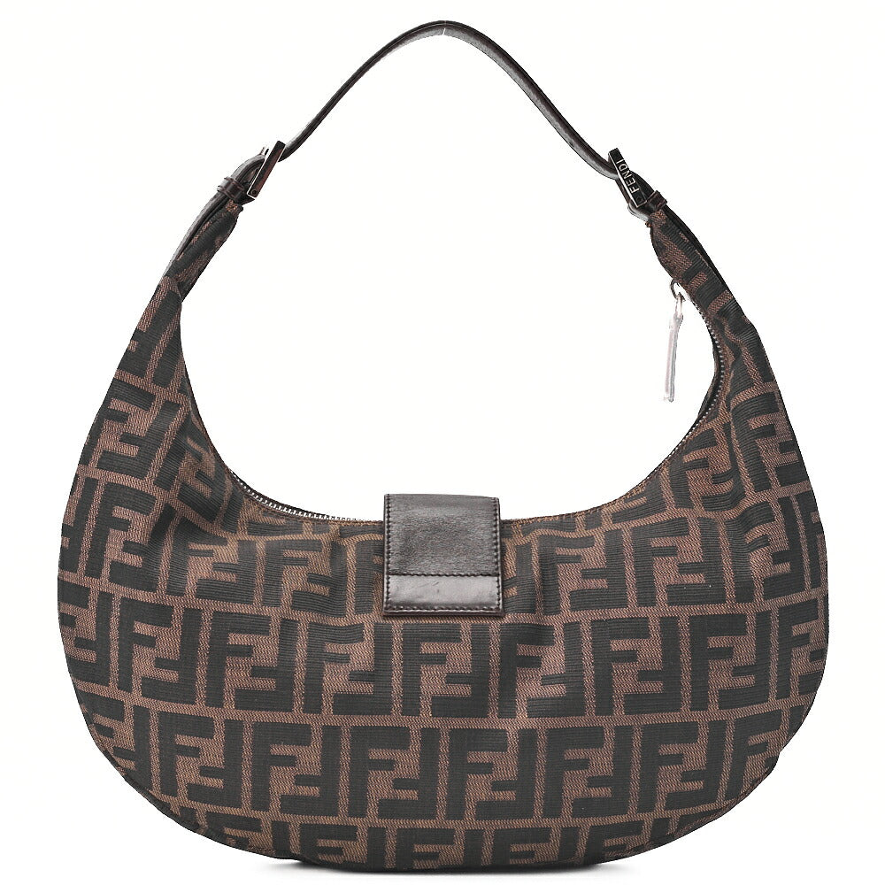 Fendi Shoulder Bag Zucca Canvas Leather Brown Silver-Tone Hardware Pre-Owned - Vintage La Charme