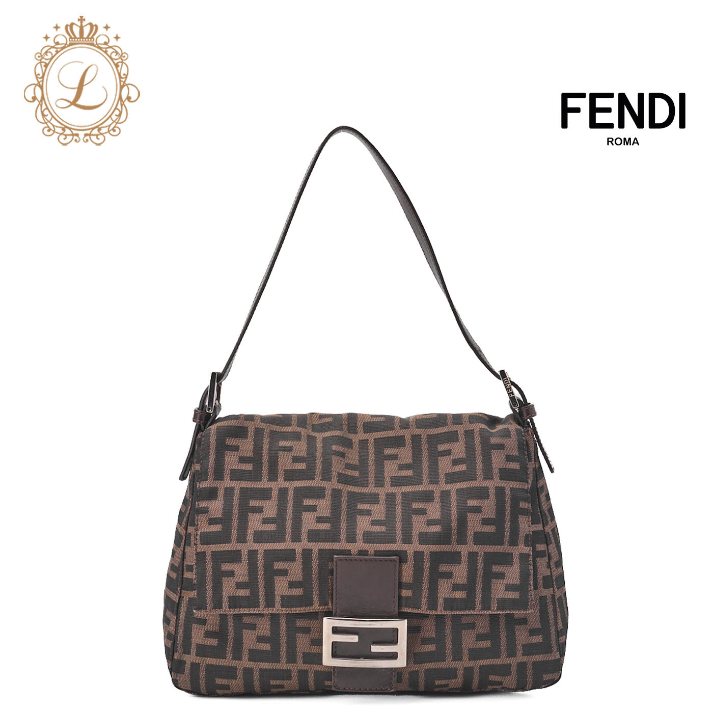 Fendi Shoulder Bag Zucca Flap Canvas Leather Brown Silver-Tone Hardware Pre-Owned - Vintage La Charme