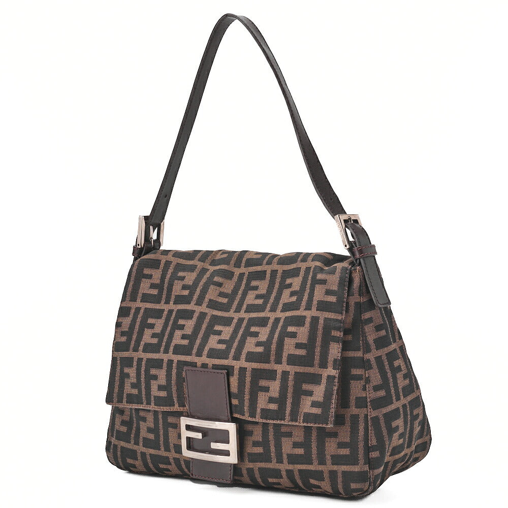Fendi Shoulder Bag Zucca Flap Canvas Leather Brown Silver-Tone Hardware Pre-Owned - Vintage La Charme