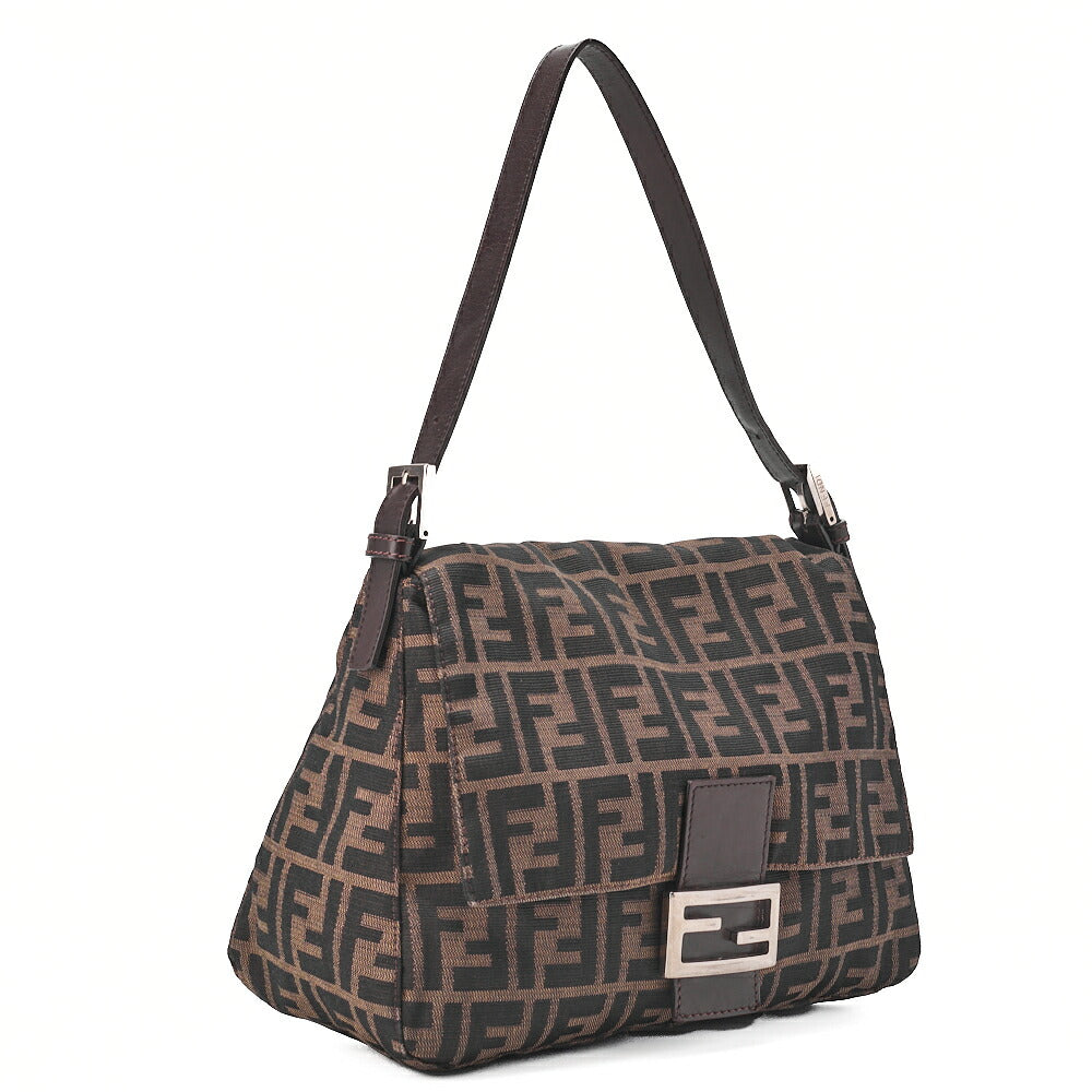 Fendi Shoulder Bag Zucca Flap Canvas Leather Brown Silver-Tone Hardware Pre-Owned - Vintage La Charme