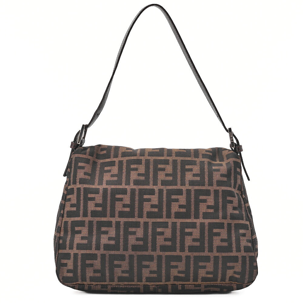 Fendi Shoulder Bag Zucca Flap Canvas Leather Brown Silver-Tone Hardware Pre-Owned - Vintage La Charme