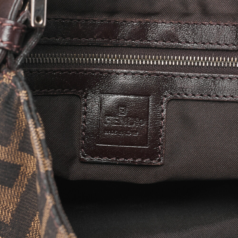 Fendi Shoulder Bag Zucca Flap Canvas Leather Brown Silver-Tone Hardware Pre-Owned - Vintage La Charme