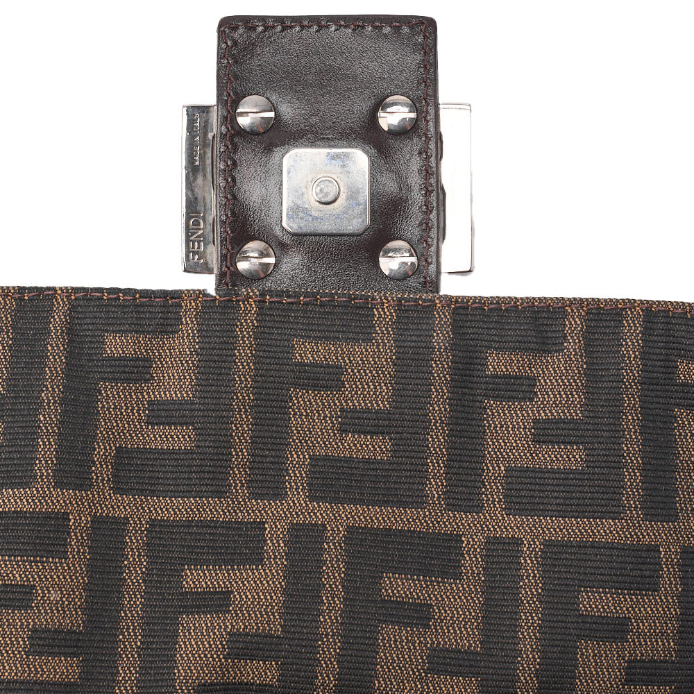 Fendi Shoulder Bag Zucca Flap Canvas Leather Brown Silver-Tone Hardware Pre-Owned - Vintage La Charme