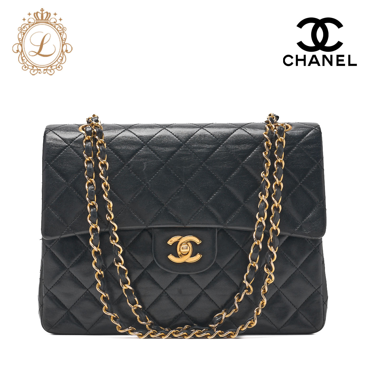 CHANEL Shoulder Bag Matelasse Double Flap Chain Shoulder Lambskin Black Gold-Tone Hardware Pre-Owned - Vintage La Charme