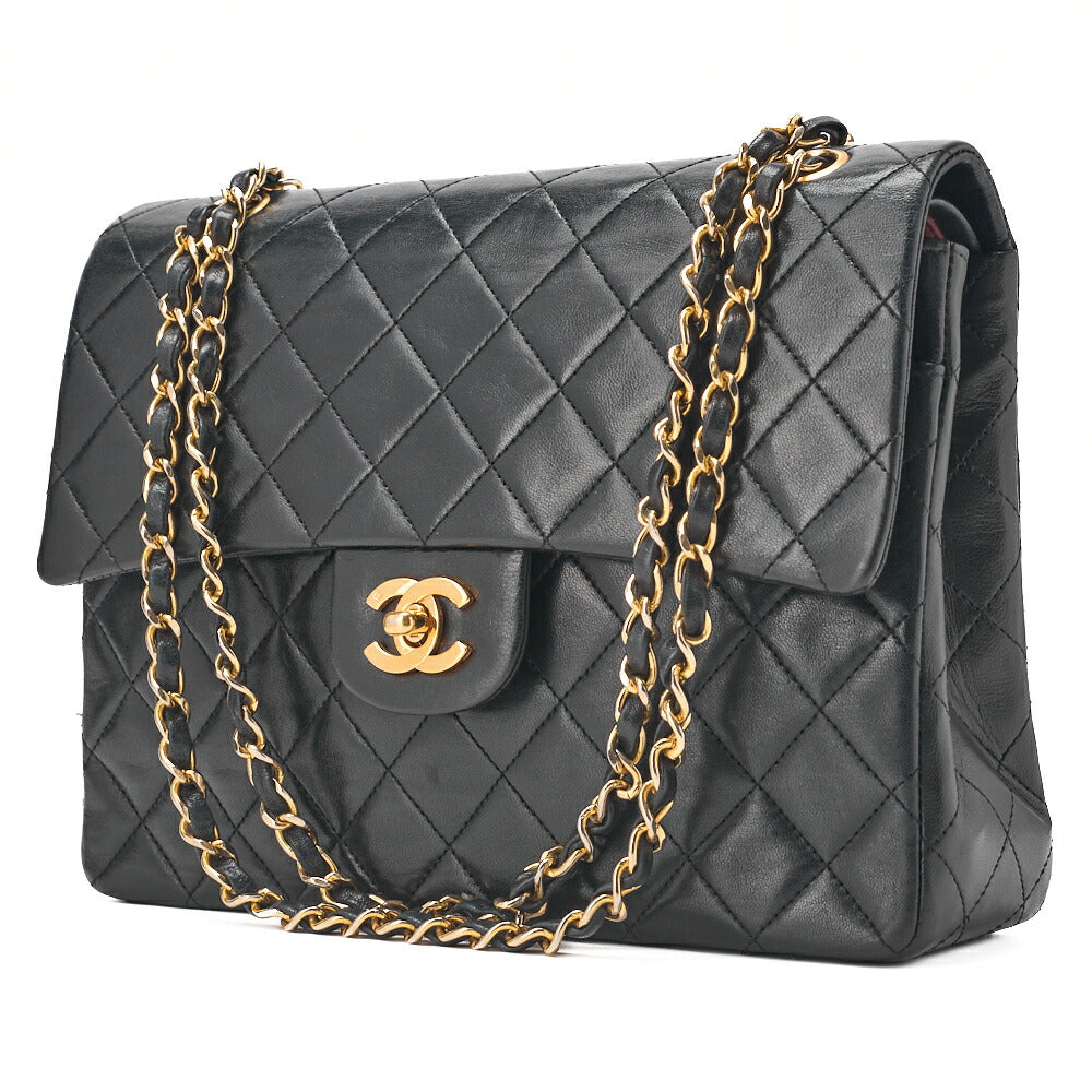 CHANEL Shoulder Bag Matelasse Double Flap Chain Shoulder Lambskin Black Gold-Tone Hardware Pre-Owned - Vintage La Charme
