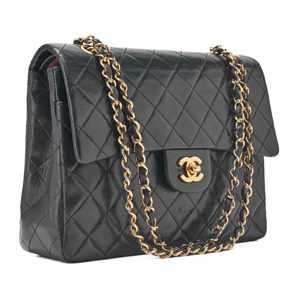 CHANEL Shoulder Bag Matelasse Double Flap Chain Shoulder Lambskin Black Gold-Tone Hardware Pre-Owned - Vintage La Charme