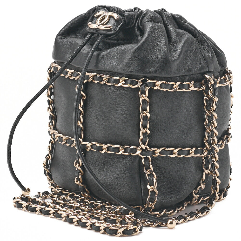 Chanel Shoulder Bag Coco Mark Drawstring Type Lambskin Black Gold-Tone Hardware Pre-Owned - Vintage La Charme