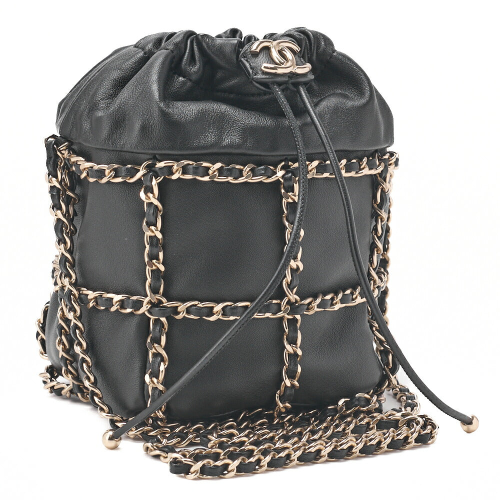 Chanel Shoulder Bag Coco Mark Drawstring Type Lambskin Black Gold-Tone Hardware Pre-Owned - Vintage La Charme