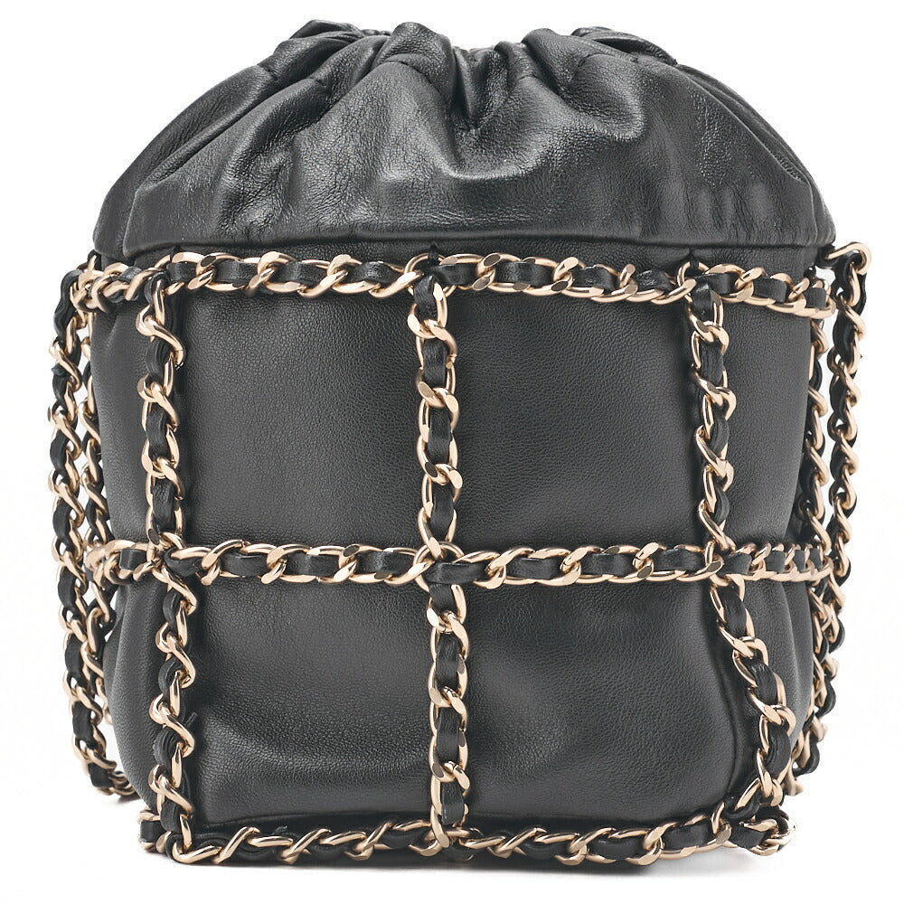 Chanel Shoulder Bag Coco Mark Drawstring Type Lambskin Black Gold-Tone Hardware Pre-Owned - Vintage La Charme