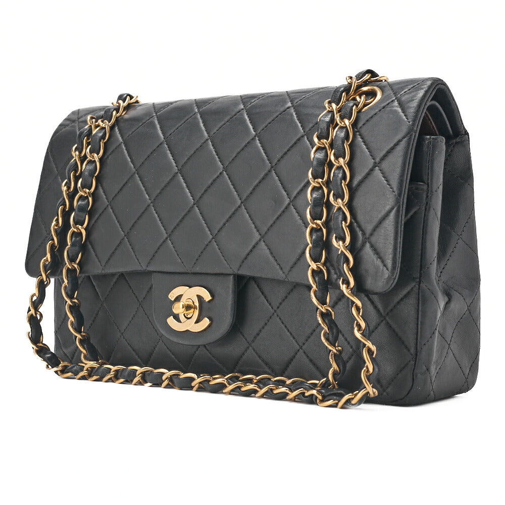 CHANEL Chain Shoulder Bag Matelasse Double Flap Lambskin Black Gold-Tone Hardware Pre-Owned - Vintage La Charme
