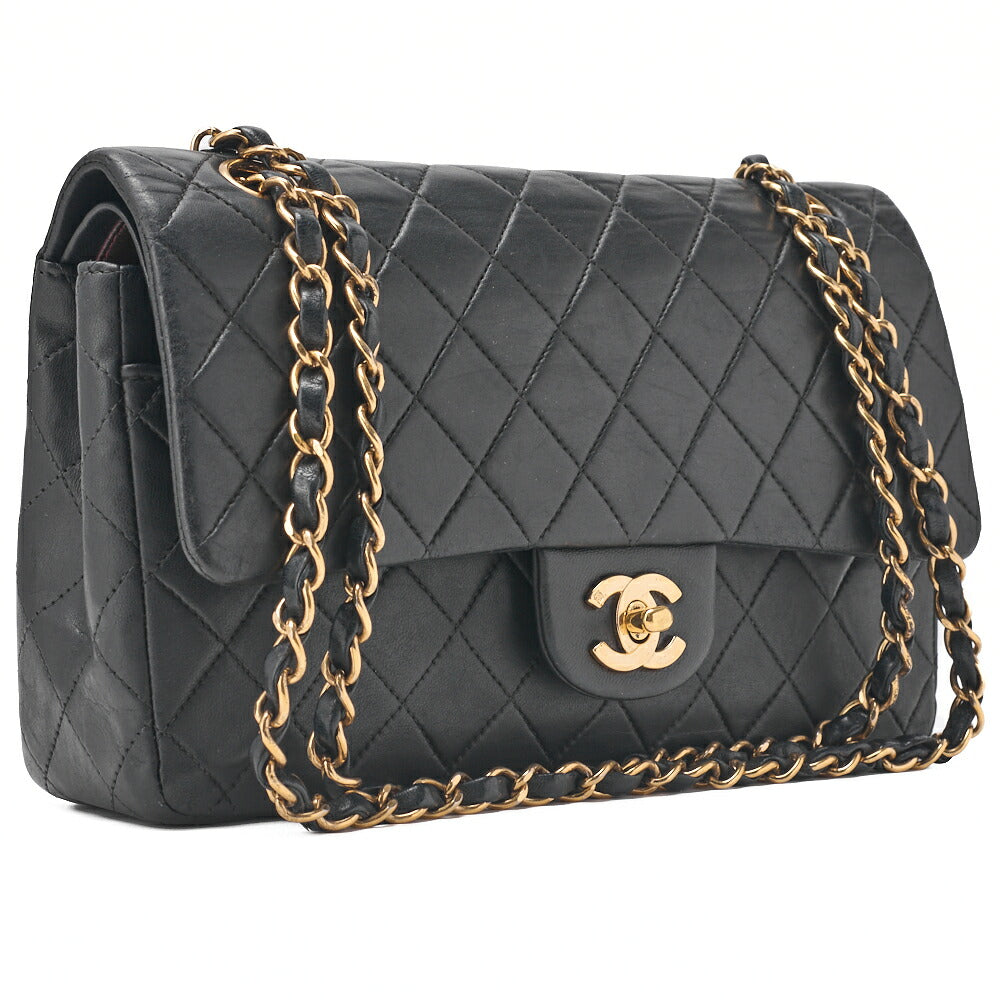CHANEL Chain Shoulder Bag Matelasse Double Flap Lambskin Black Gold-Tone Hardware Pre-Owned - Vintage La Charme