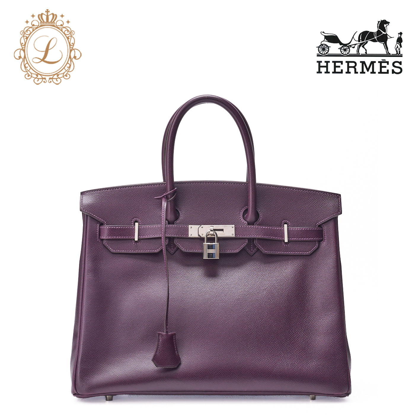 HERMES Birkin 35 Handbag Tote Bag Epson Raisin Silva Metal Fittings Gold-Tone Hardware Pre-Owned - Vintage La Charme