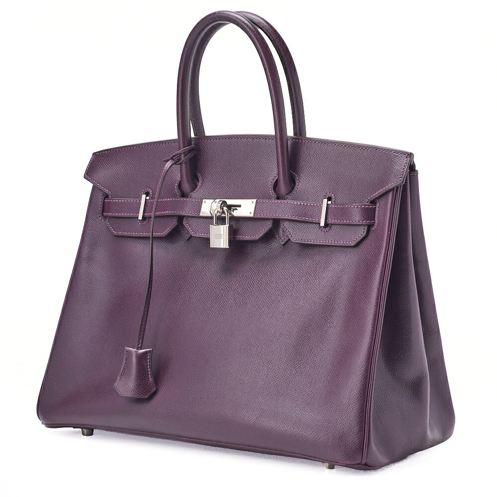 HERMES Birkin 35 Handbag Tote Bag Epson Raisin Silva Metal Fittings Gold-Tone Hardware Pre-Owned - Vintage La Charme