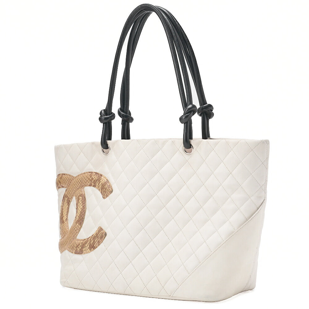 CHANEL Tote Bag Matelasse Calfskin Python White Silver-Tone Hardware Pre-Owned - Vintage La Charme