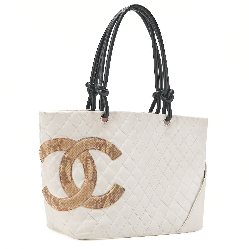 CHANEL Tote Bag Matelasse Calfskin Python White Silver-Tone Hardware Pre-Owned - Vintage La Charme