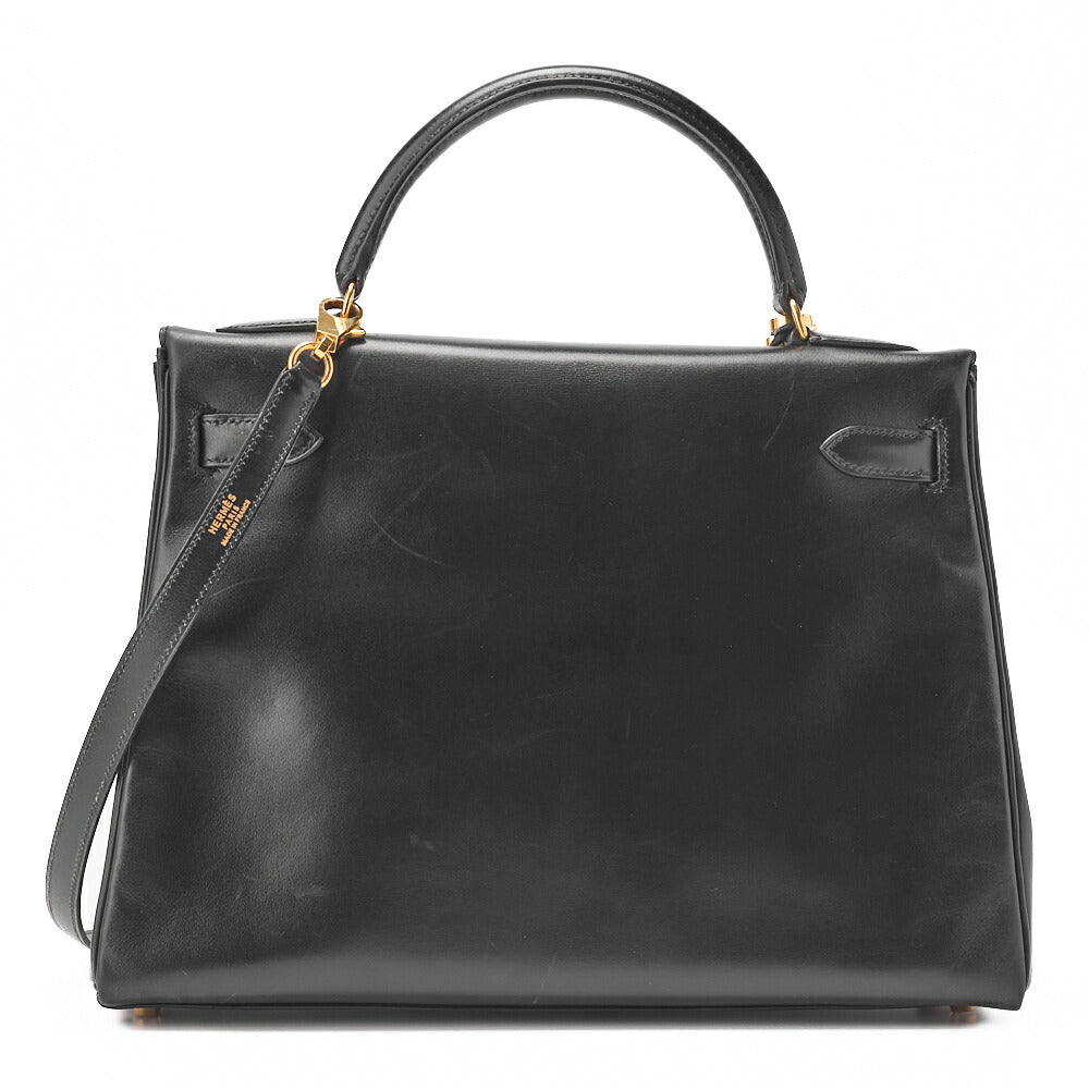 HERMES Kelly 32 Handbag Box Calf Black Gold-Tone Hardware Pre-Owned - Vintage La Charme