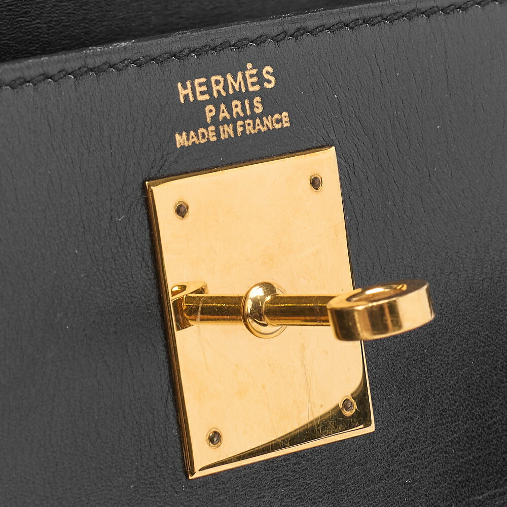HERMES Kelly 32 Handbag Box Calf Black Gold-Tone Hardware Pre-Owned - Vintage La Charme