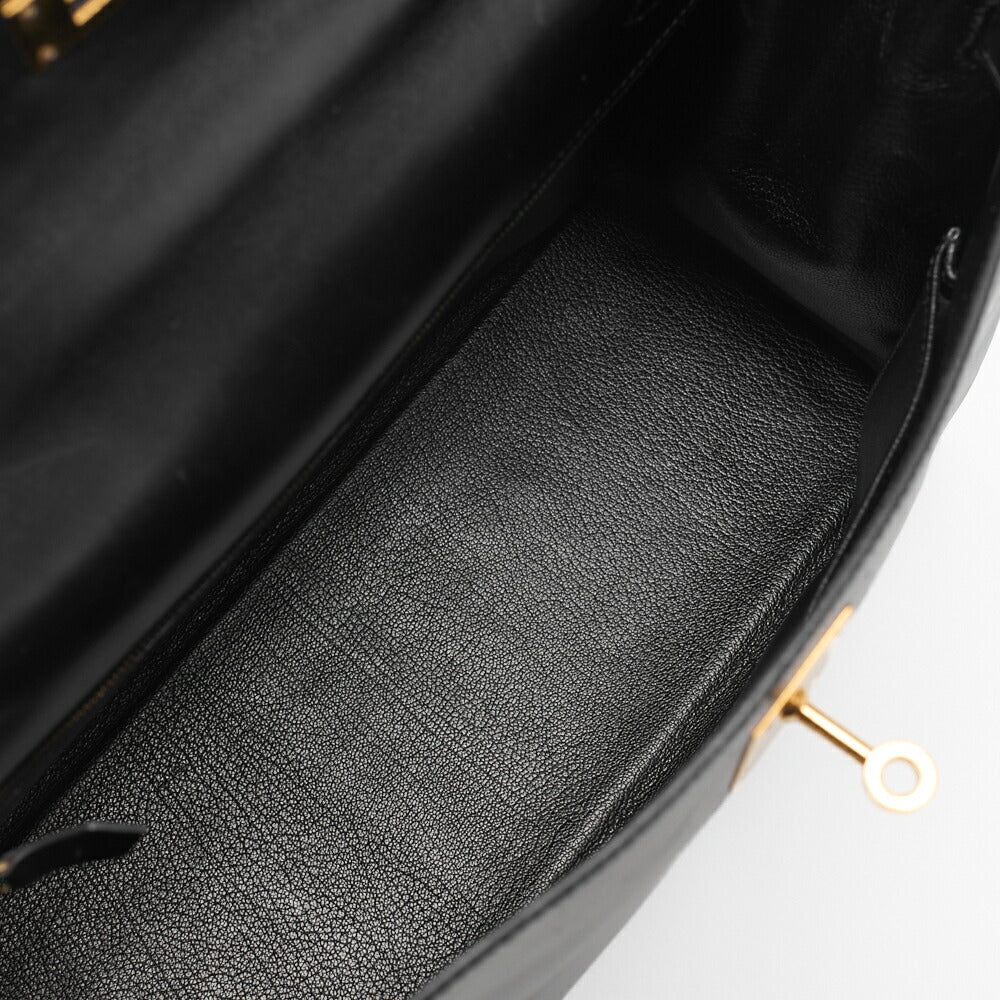 HERMES Kelly 32 Handbag Box Calf Black Gold-Tone Hardware Pre-Owned - Vintage La Charme