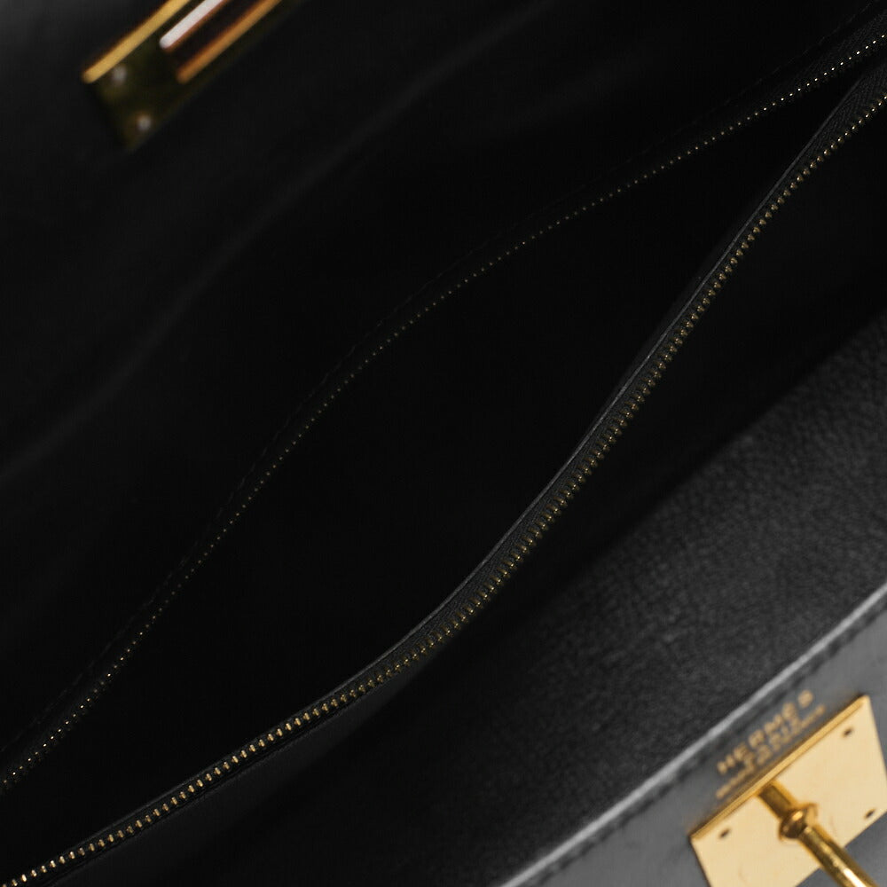 HERMES Kelly 32 Handbag Box Calf Black Gold-Tone Hardware Pre-Owned - Vintage La Charme