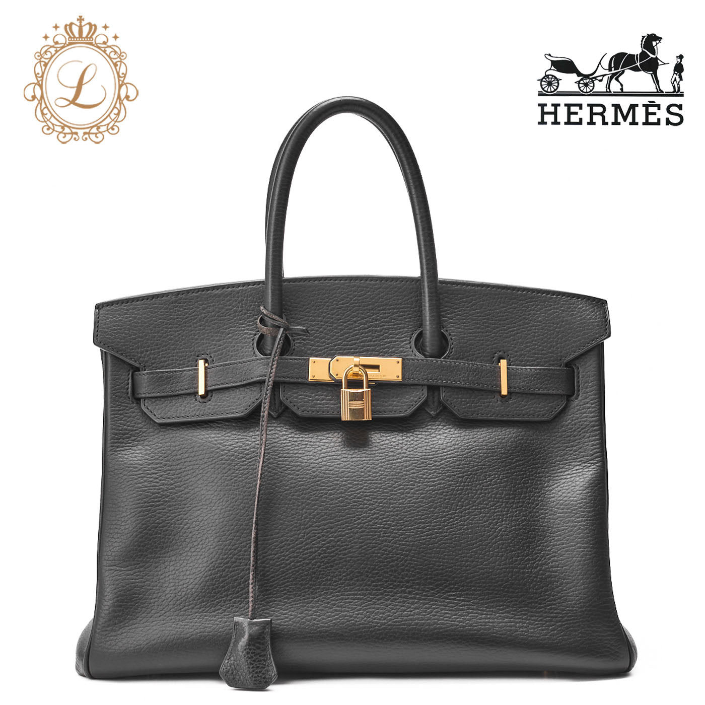 HERMES Birkin 35 Handbag Ardennes Leather Black Gold-Tone Hardware Pre-Owned - Vintage La Charme