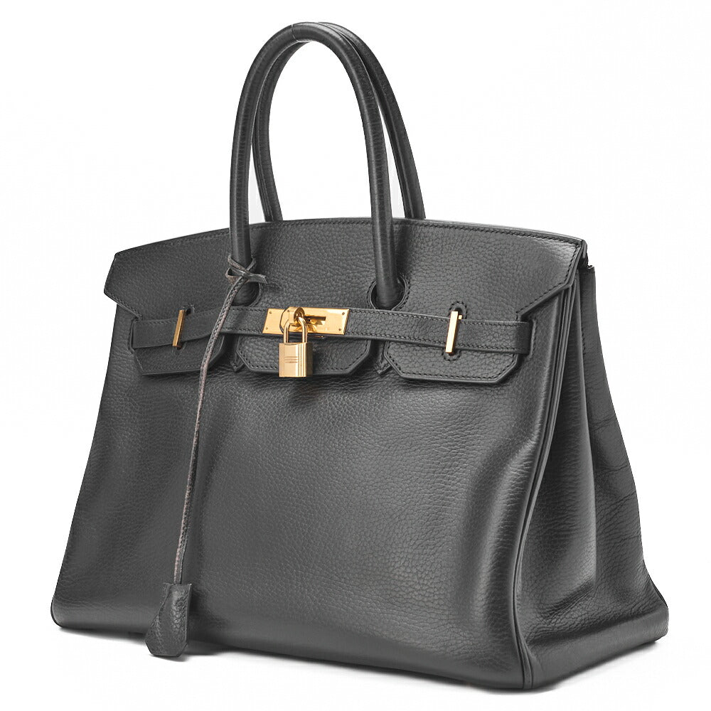 HERMES Birkin 35 Handbag Ardennes Leather Black Gold-Tone Hardware Pre-Owned - Vintage La Charme