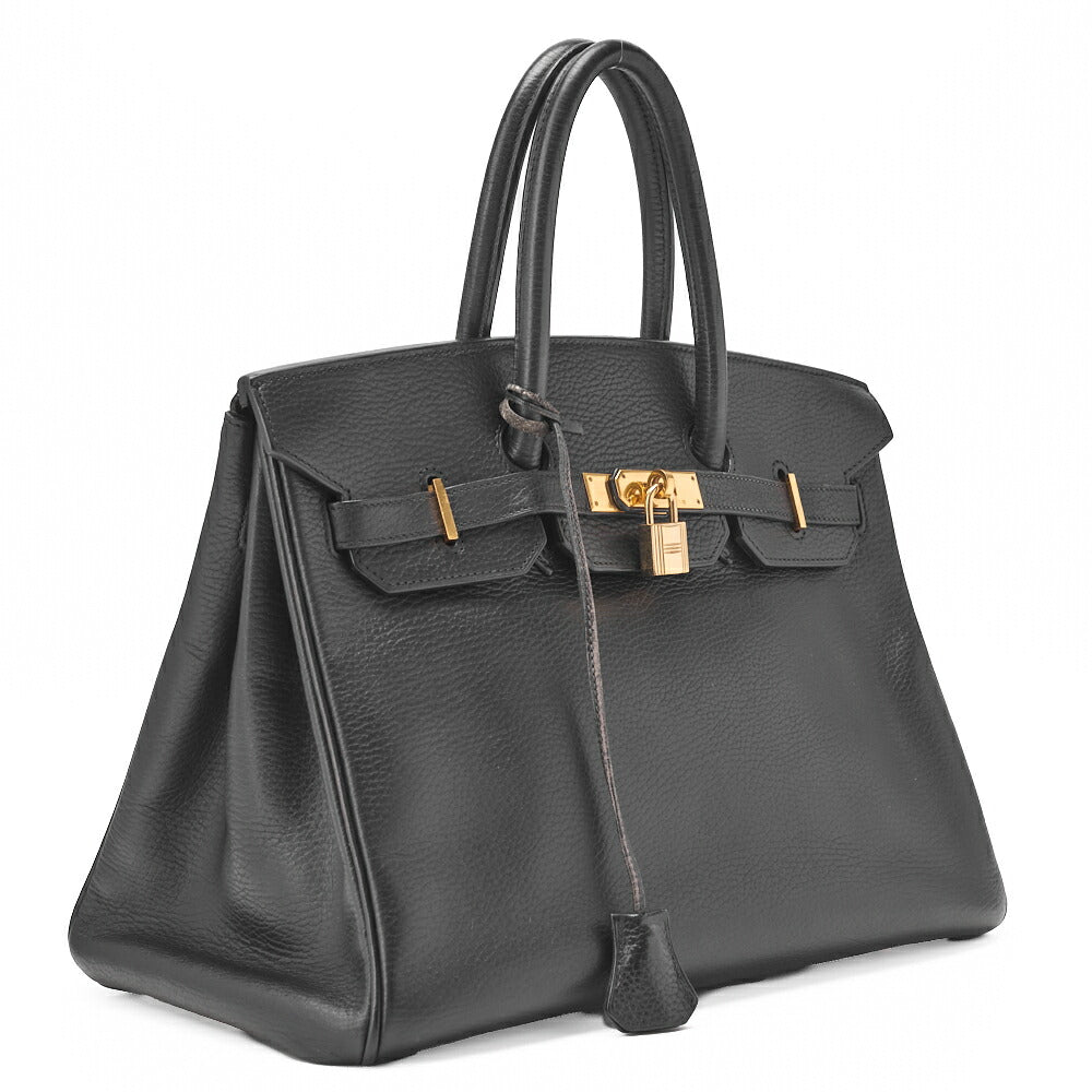 HERMES Birkin 35 Handbag Ardennes Leather Black Gold-Tone Hardware Pre-Owned - Vintage La Charme
