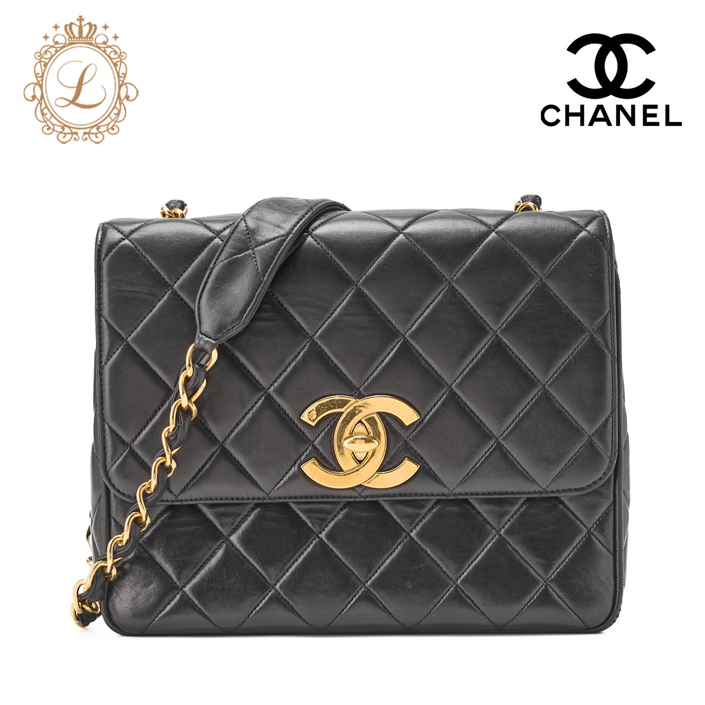 CHANEL Shoulder Bag, Deca Matelasse, Lambskin, Black, Gold-Tone Hardware, Pre-Owned - Vintage La Charme