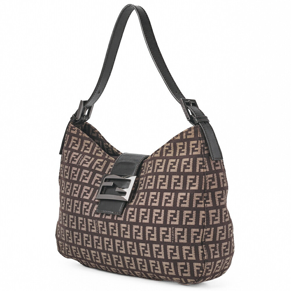 Fendi One Shoulder Bag, Zucchino Canvas, Leather, Brown, Silver-Tone Hardware, Pre-Owned - Vintage La Charme