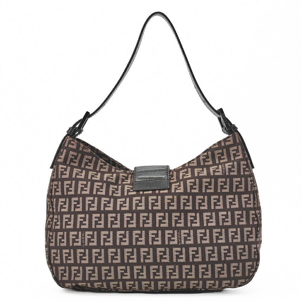 Fendi One Shoulder Bag, Zucchino Canvas, Leather, Brown, Silver-Tone Hardware, Pre-Owned - Vintage La Charme