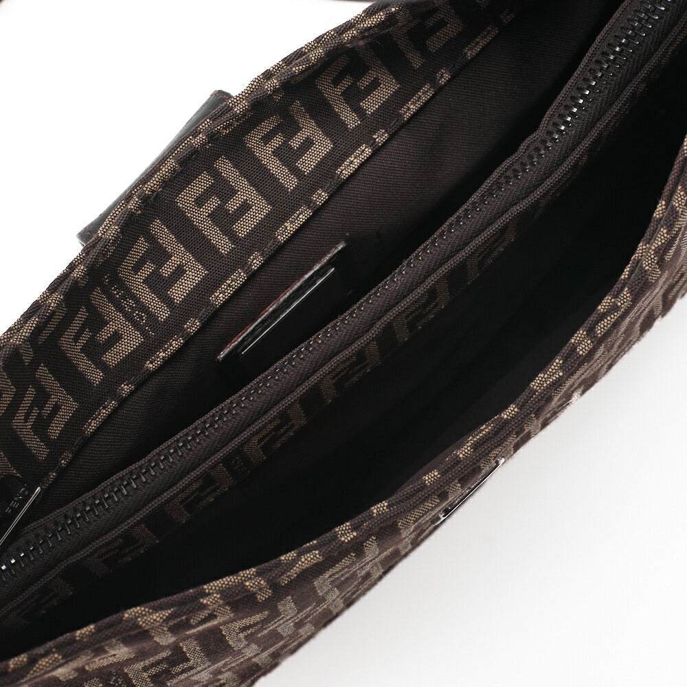 Fendi One Shoulder Bag, Zucchino Canvas, Leather, Brown, Silver-Tone Hardware, Pre-Owned - Vintage La Charme