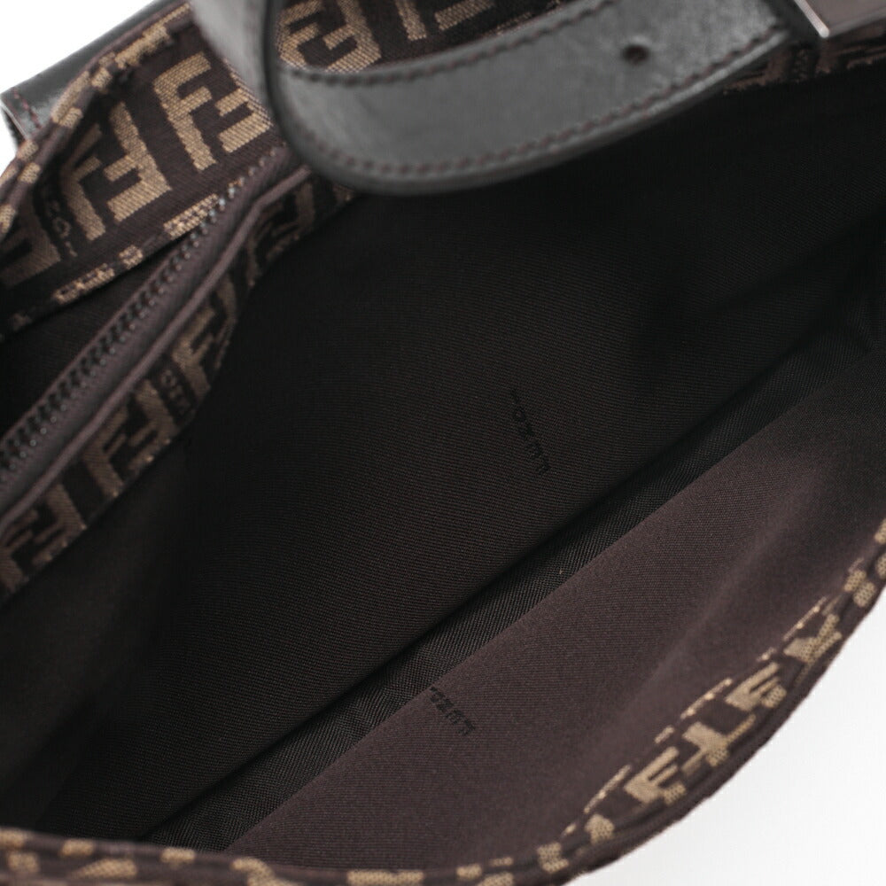 Fendi One Shoulder Bag, Zucchino Canvas, Leather, Brown, Silver-Tone Hardware, Pre-Owned - Vintage La Charme