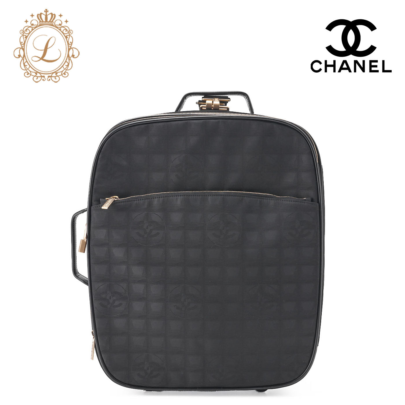 CHANEL Travel Suitcase Canvas Black Gold-Tone Hardware Pre-Owned - Vintage La Charme