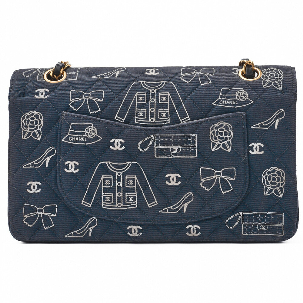 CHANEL Shoulder Bag, Matelasse W Flap 25 Icon Print, Canvas, Black, Gold-Tone Hardware, Pre-Owned - Vintage La Charme