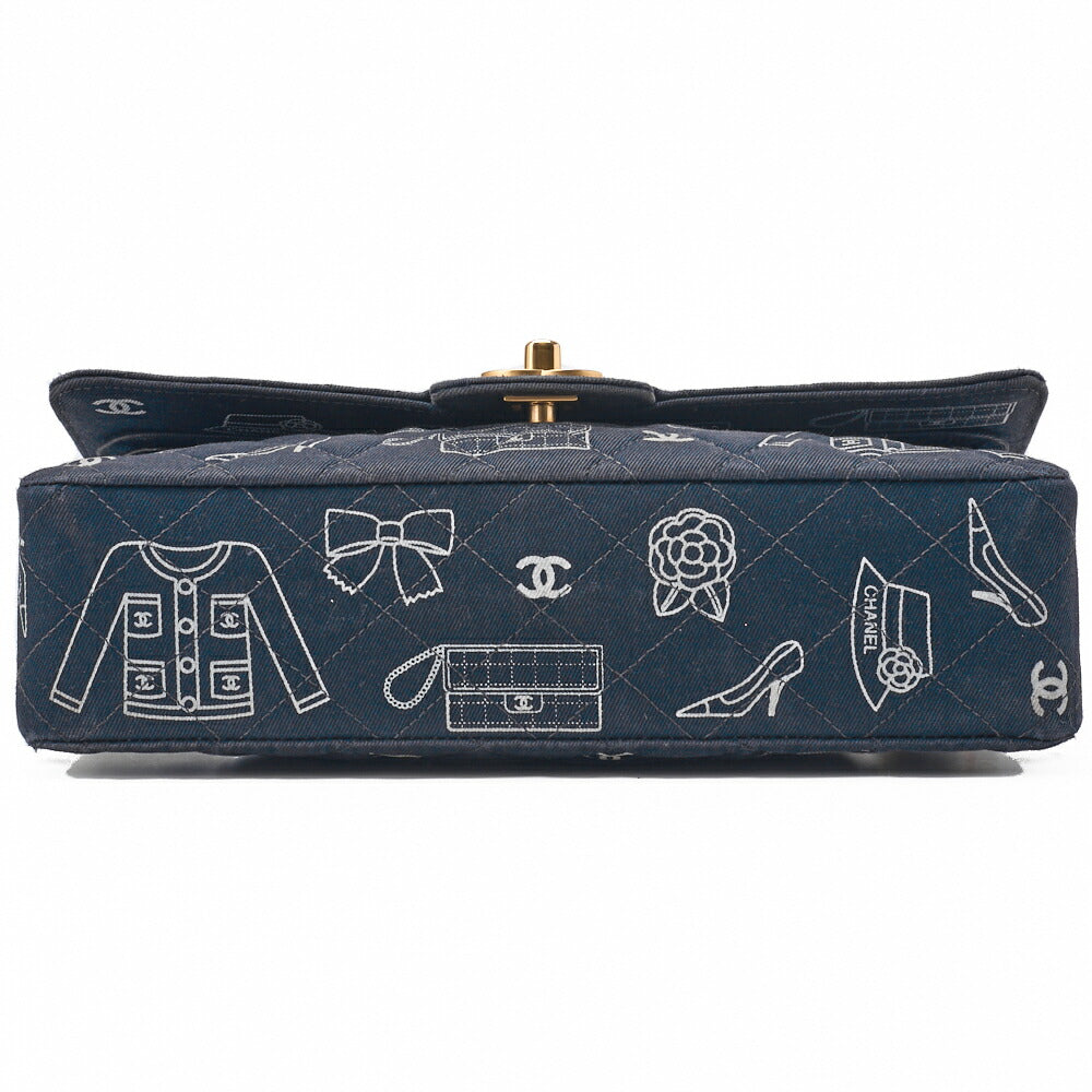 CHANEL Shoulder Bag, Matelasse W Flap 25 Icon Print, Canvas, Black, Gold-Tone Hardware, Pre-Owned - Vintage La Charme