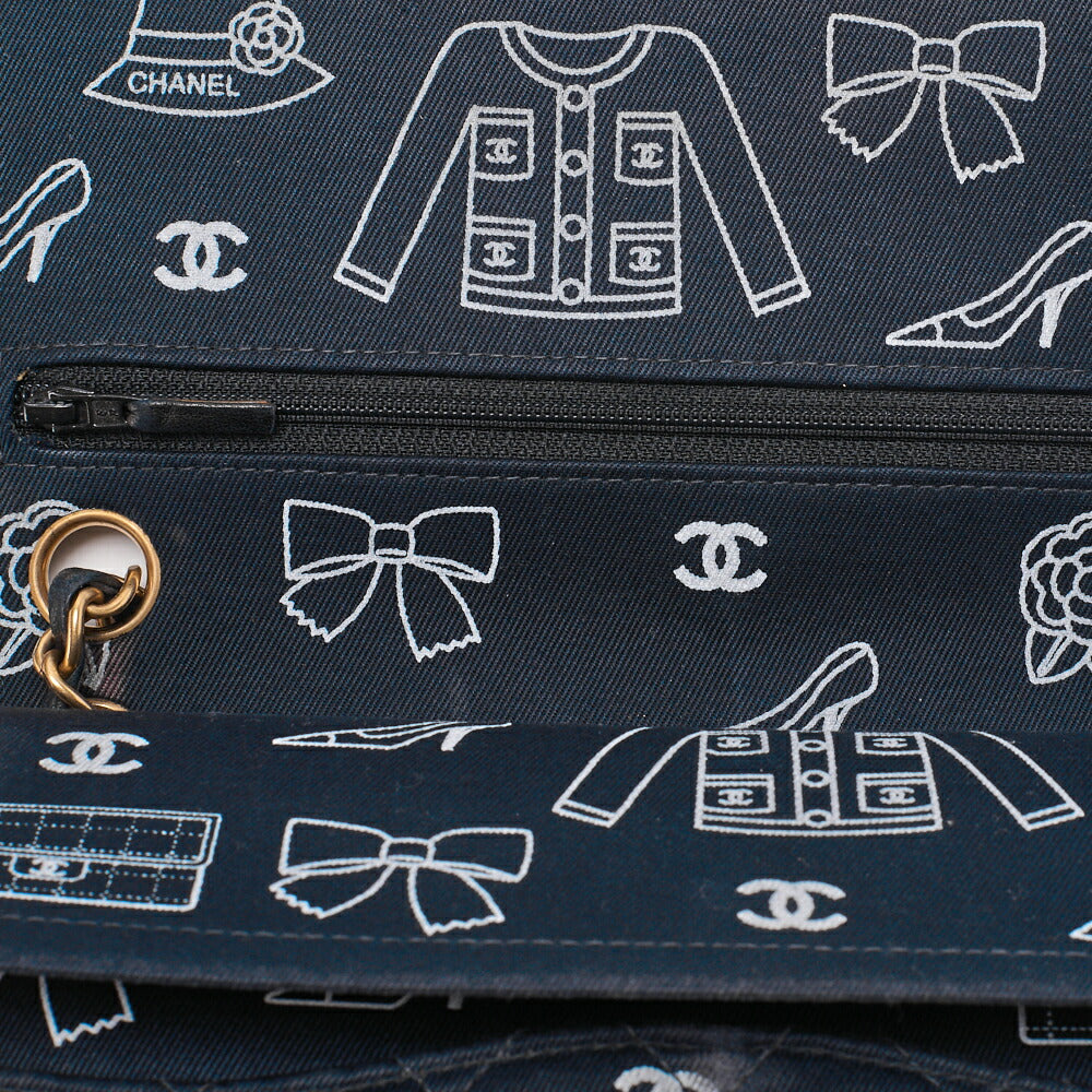 CHANEL Shoulder Bag, Matelasse W Flap 25 Icon Print, Canvas, Black, Gold-Tone Hardware, Pre-Owned - Vintage La Charme