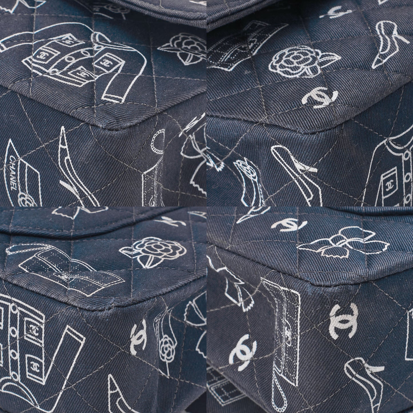 CHANEL Shoulder Bag, Matelasse W Flap 25 Icon Print, Canvas, Black, Gold-Tone Hardware, Pre-Owned - Vintage La Charme