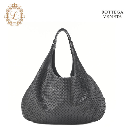 Bottega Veneta Shoulder Tote Bag Intrecciato Lambskin Black Gold-Tone Hardware Pre-Owned - Vintage La Charme