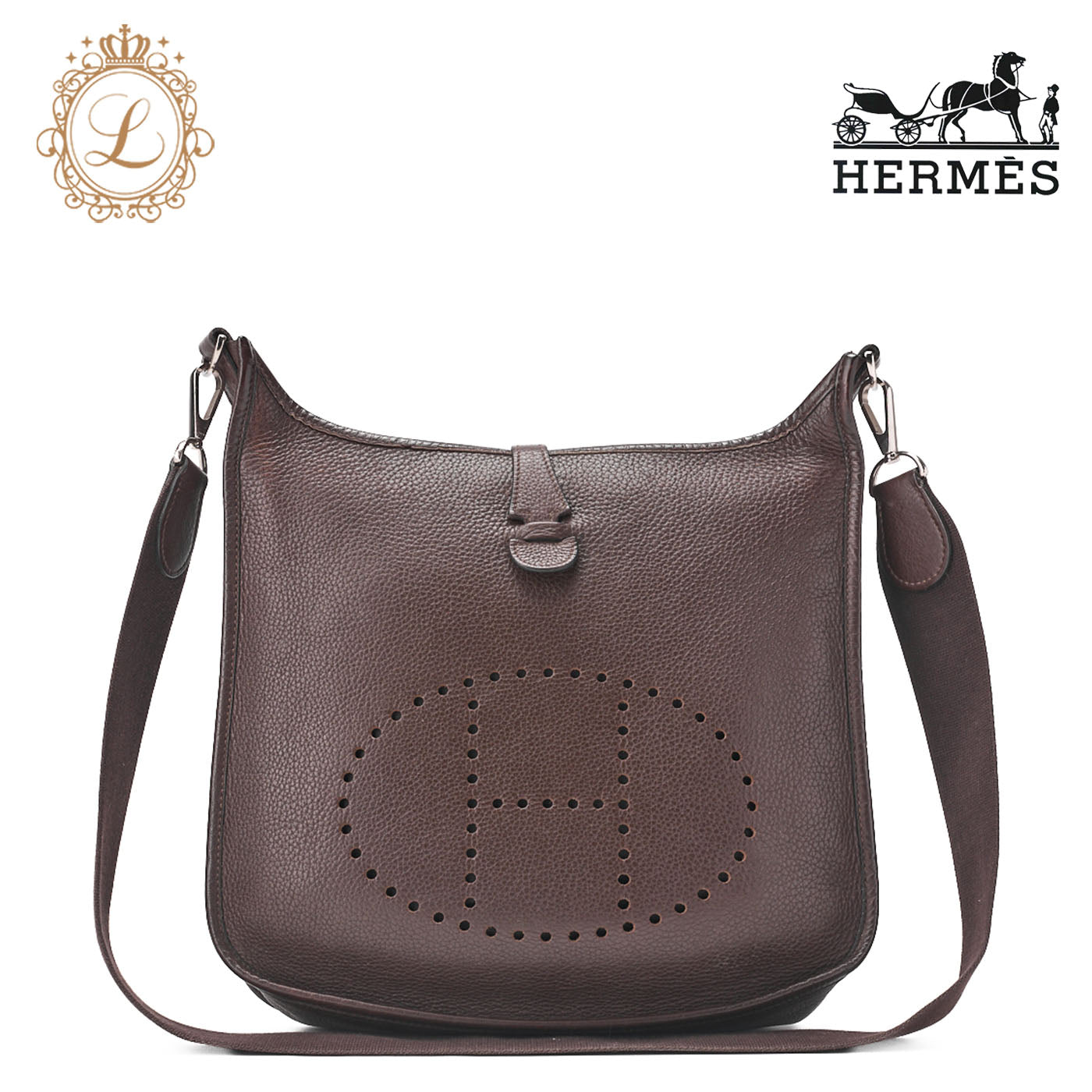 HERMES Shoulder Bag, Evelyn PM 2 de, Tryon Clemence, Brown, Silver-Tone Hardware, Pre-Owned - Vintage La Charme