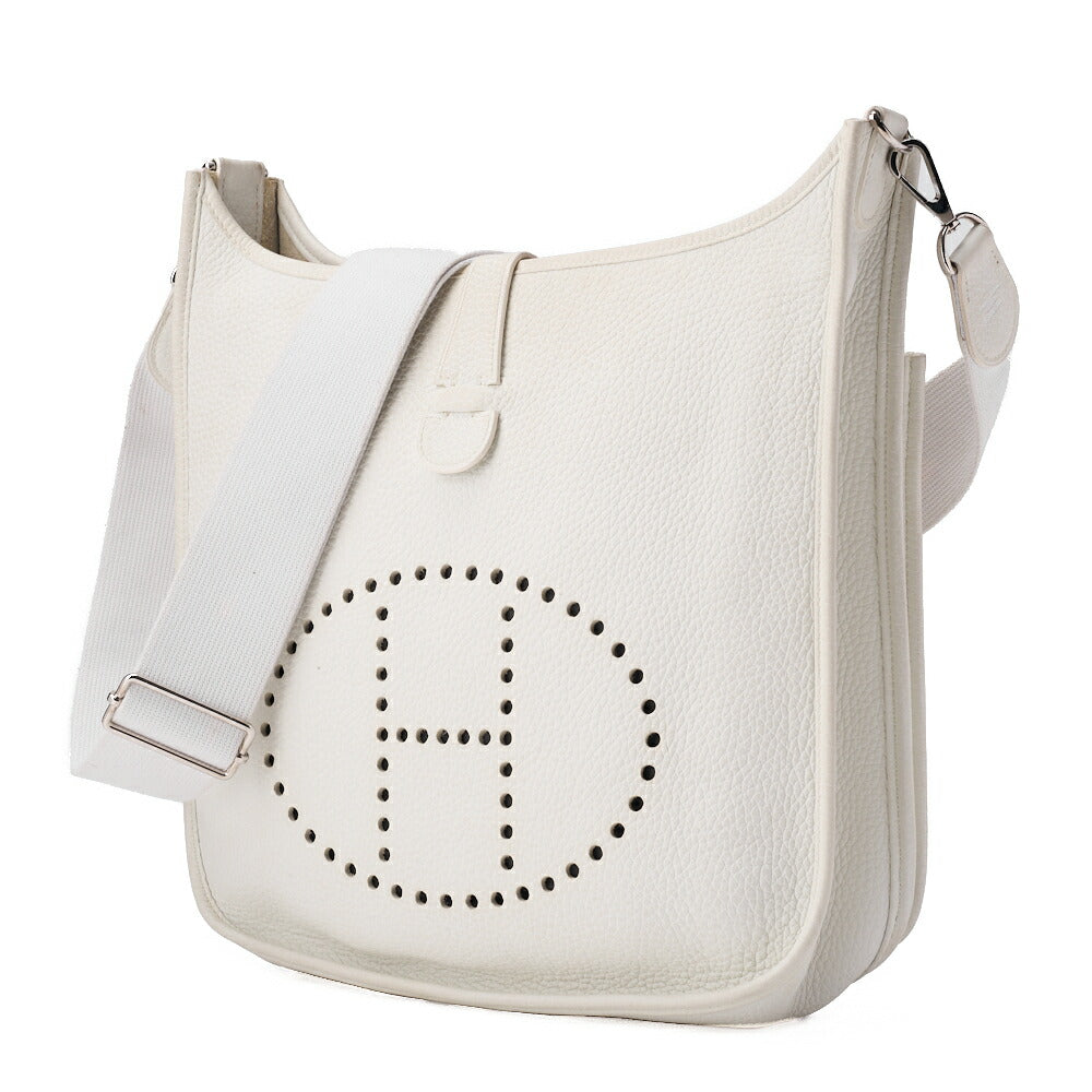 HERMES Shoulder Bag, Evelyn GM 3 Trois, Tryon Clemence, White, Silver-Tone Hardware, Pre-Owned - Vintage La Charme