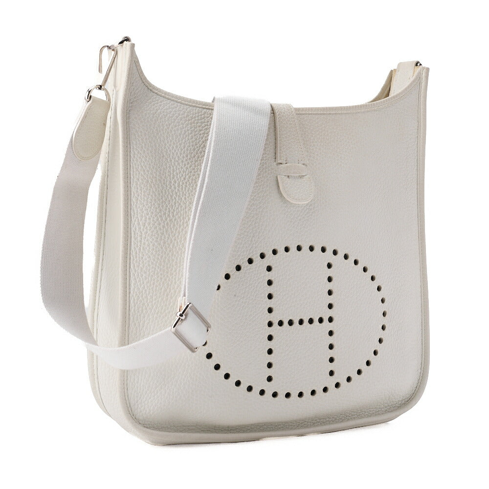 HERMES Shoulder Bag, Evelyn GM 3 Trois, Tryon Clemence, White, Silver-Tone Hardware, Pre-Owned - Vintage La Charme