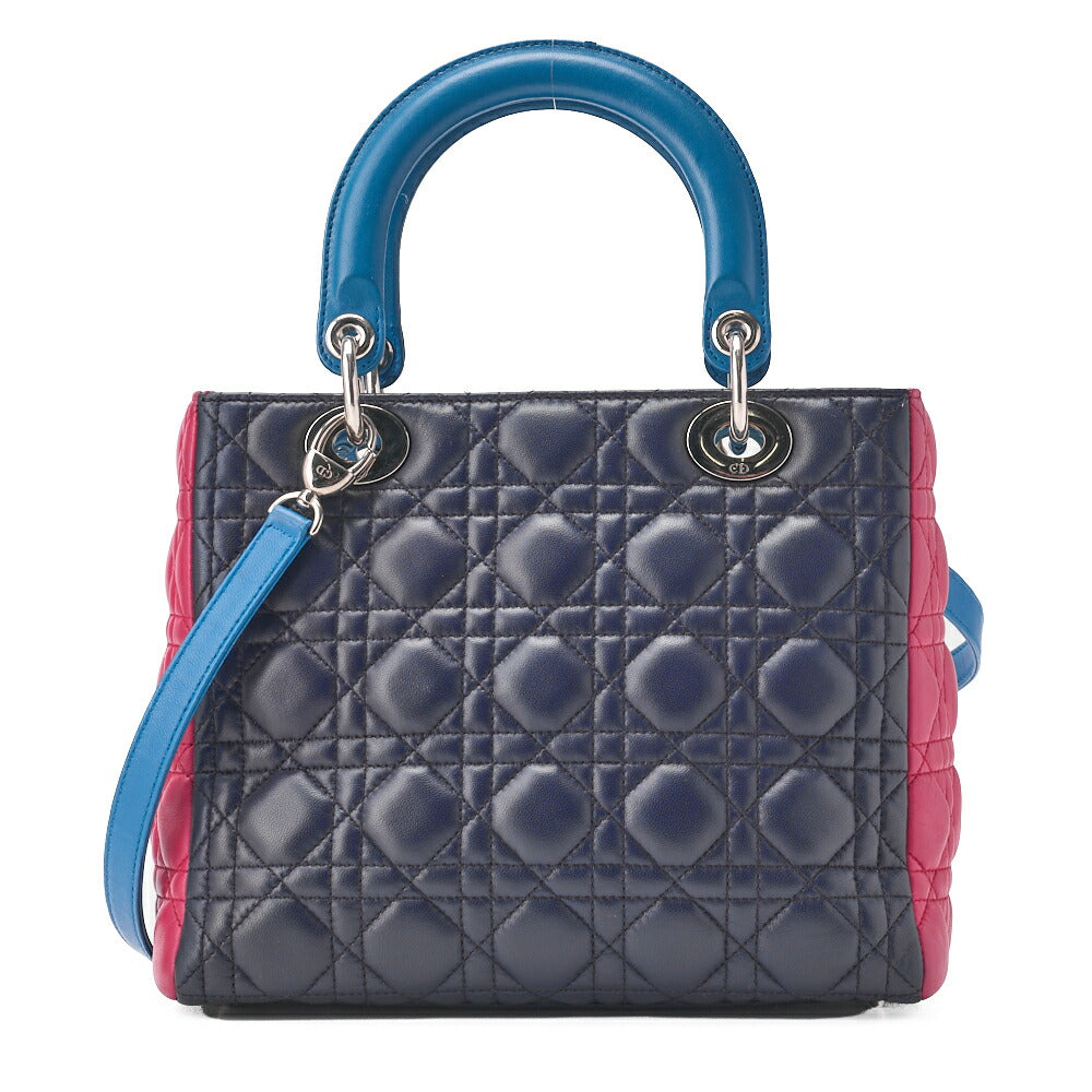 Dior Lady Dior Handbag Cannage Lambskin Multicolor Navy Gold-Tone Hardware Pre-Owned - Vintage La Charme