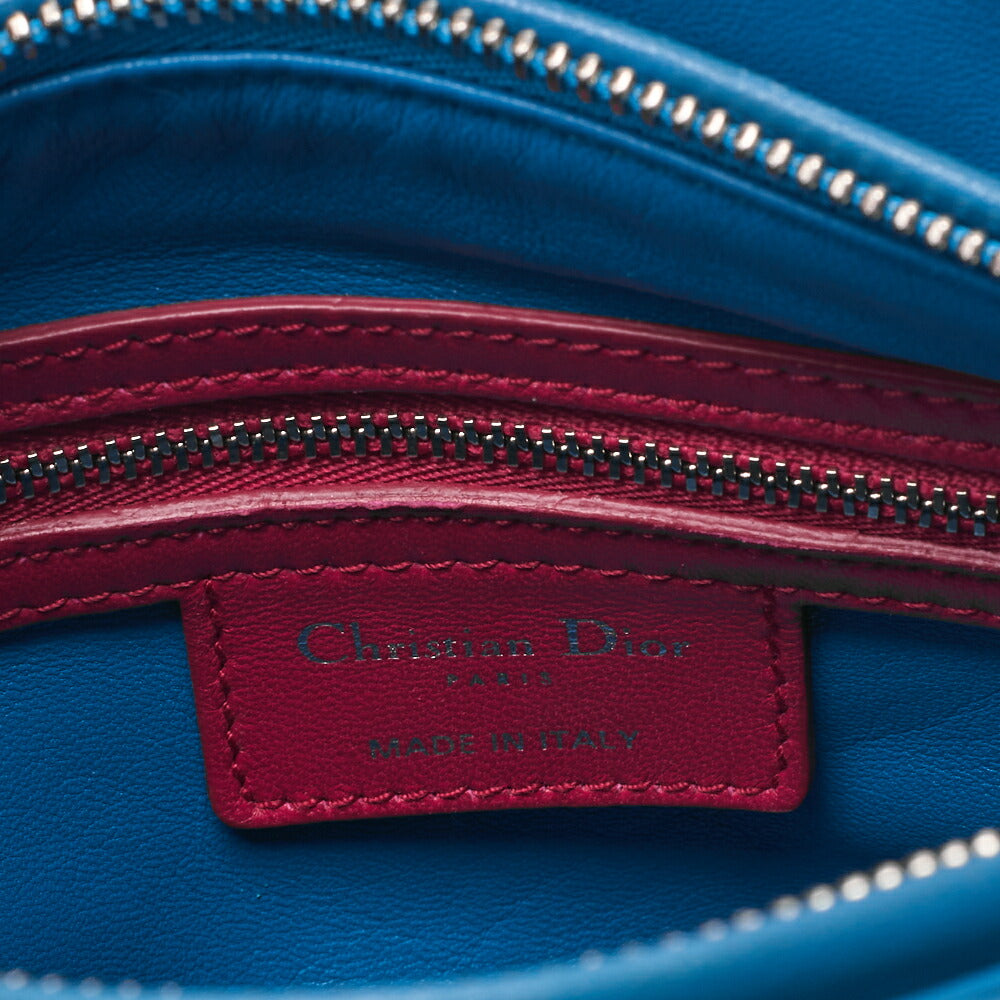 Dior Lady Dior Handbag Cannage Lambskin Multicolor Navy Gold-Tone Hardware Pre-Owned - Vintage La Charme