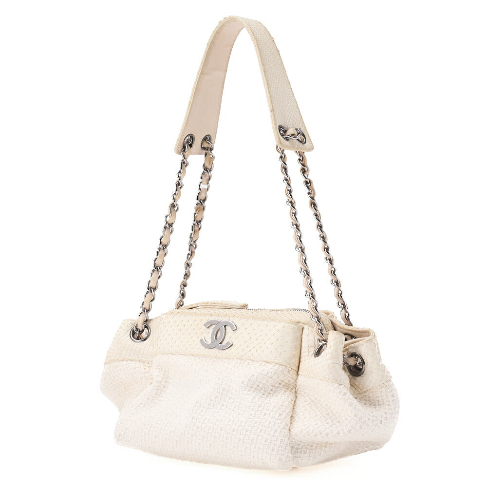 CHANEL Shoulder Bag, Coco Mark, Chain Shoulder, Cotton Python, White, Silver-Tone Hardware, Pre-Owned - Vintage La Charme