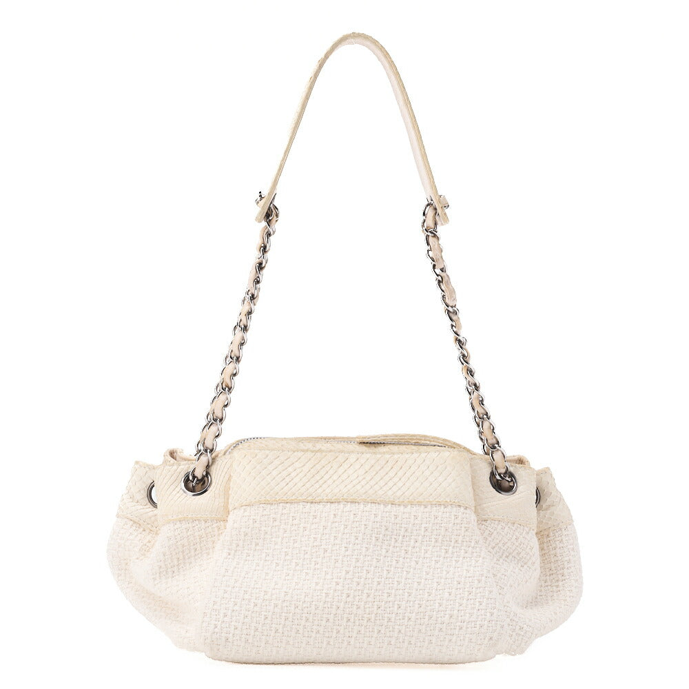 CHANEL Shoulder Bag, Coco Mark, Chain Shoulder, Cotton Python, White, Silver-Tone Hardware, Pre-Owned - Vintage La Charme
