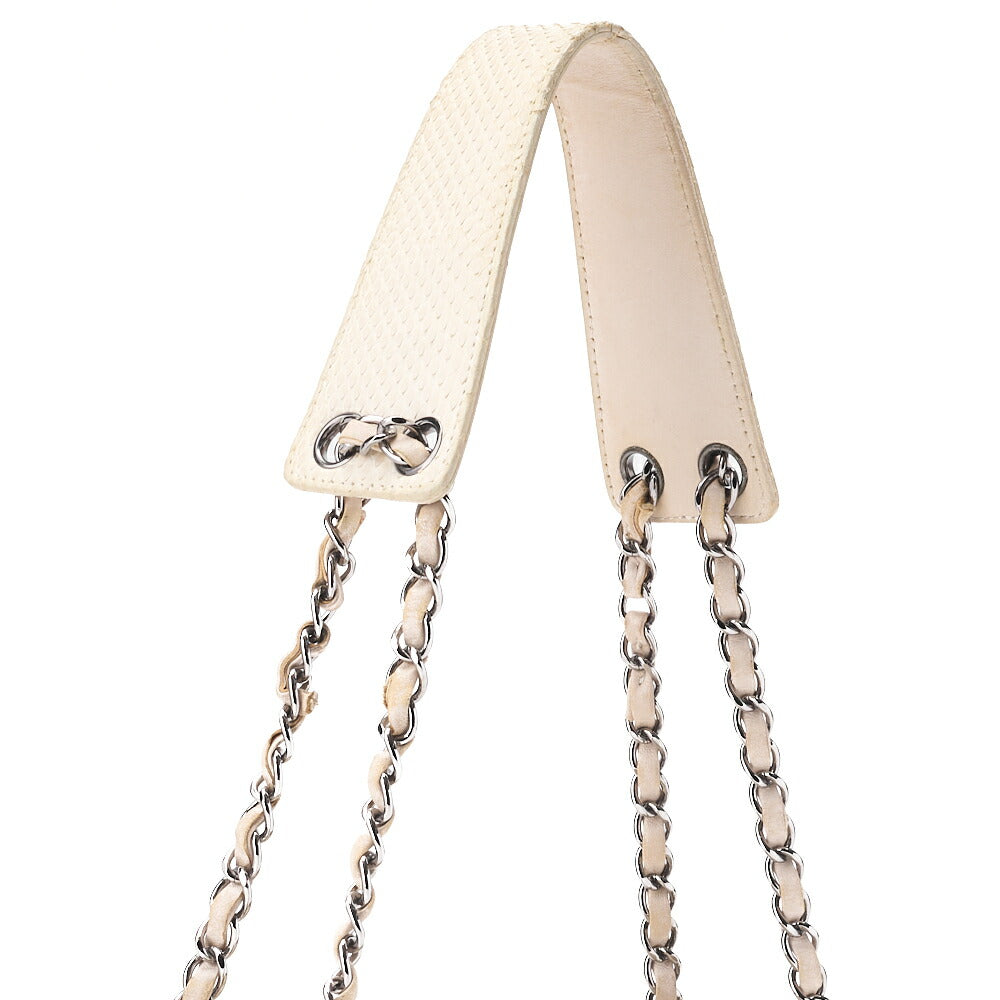 CHANEL Shoulder Bag, Coco Mark, Chain Shoulder, Cotton Python, White, Silver-Tone Hardware, Pre-Owned - Vintage La Charme