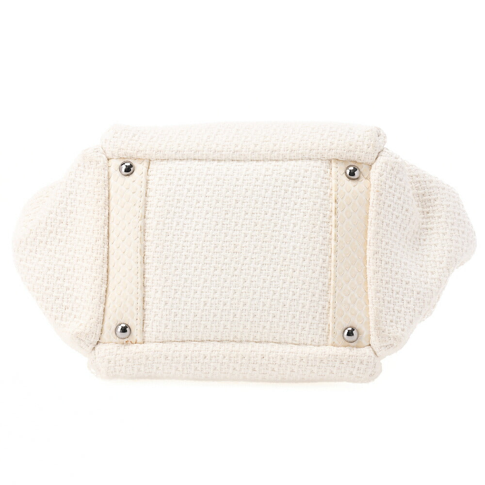 CHANEL Shoulder Bag, Coco Mark, Chain Shoulder, Cotton Python, White, Silver-Tone Hardware, Pre-Owned - Vintage La Charme