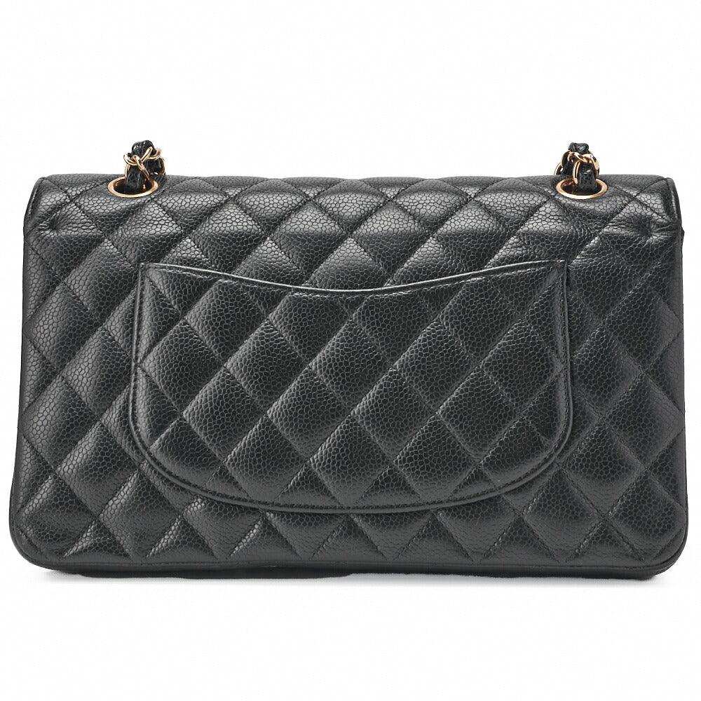 CHANEL Chain Shoulder Bag Matelasse Double Flap Caviar Skin Black Gold-Tone Hardware Pre-Owned - Vintage La Charme