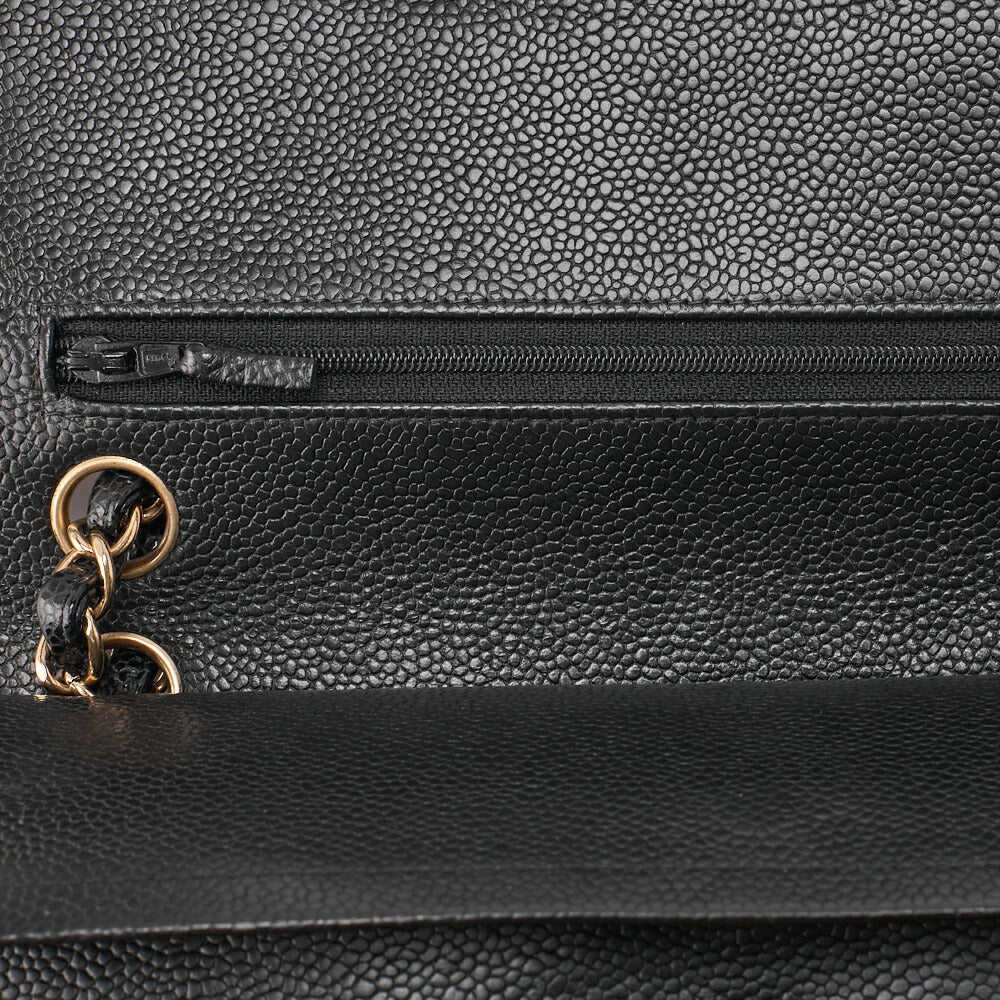 CHANEL Chain Shoulder Bag Matelasse Double Flap Caviar Skin Black Gold-Tone Hardware Pre-Owned - Vintage La Charme